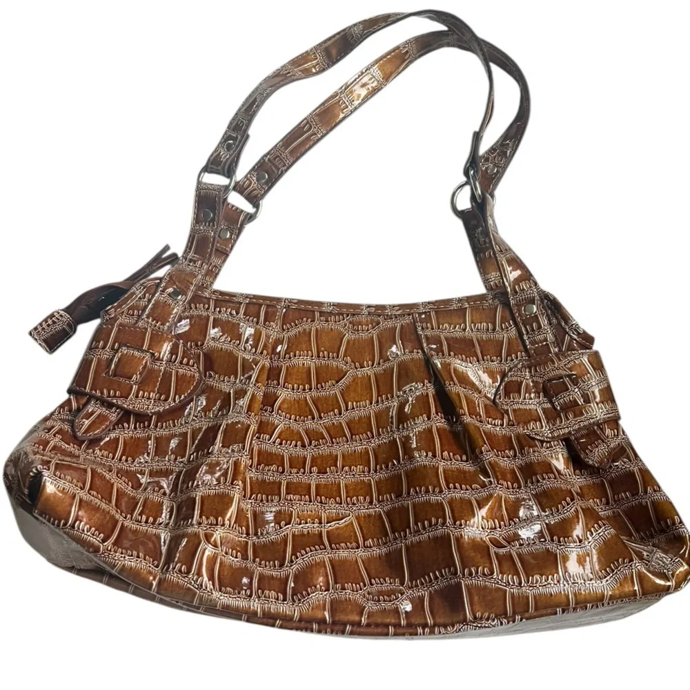 Vintage Sag Harbor 90s Y2K Brown Faux Croc Shoulder Bag